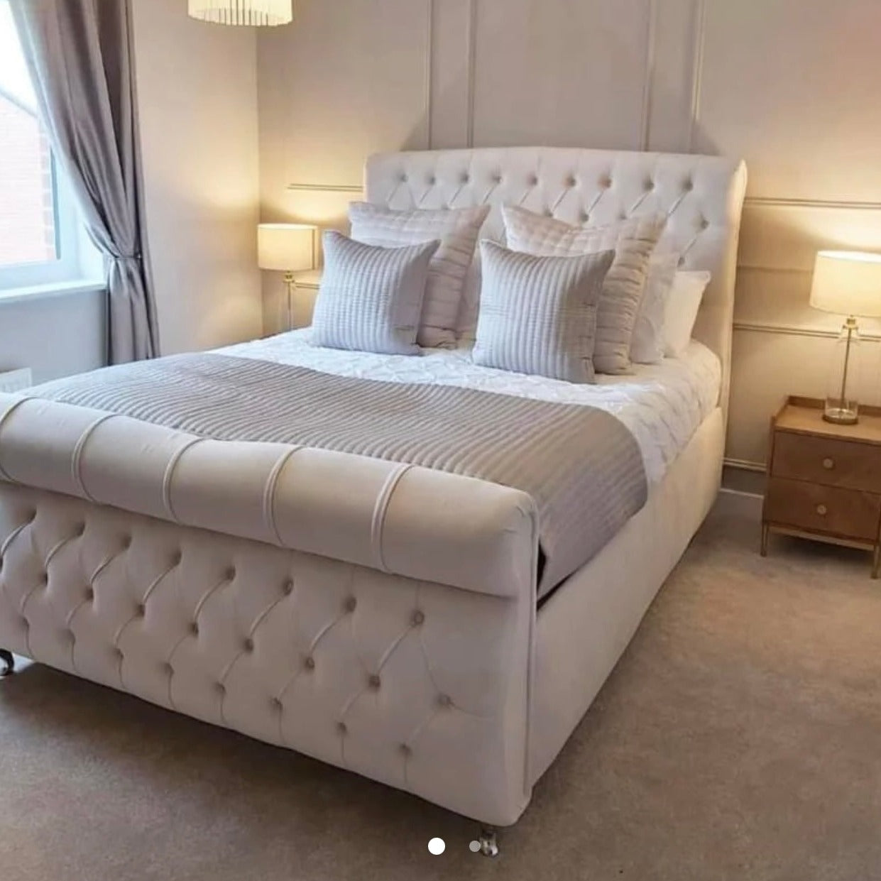 Aegean Upholstered Sleigh Bed/Ottoman Storage