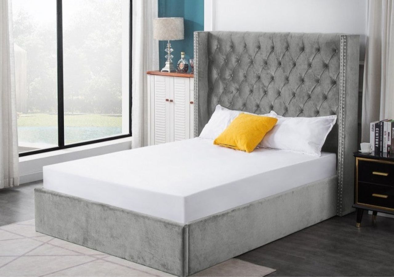 Babson Studded Wing Upholstered Platform Bed Frame