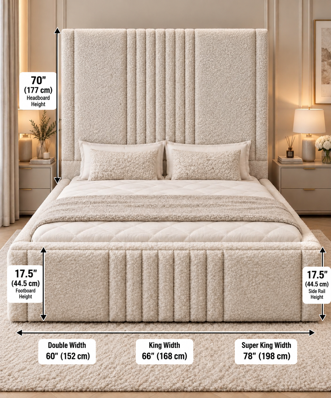 Kensington Tall Teddy Bouclé Bed – 70 Inch Two-Piece Headboard