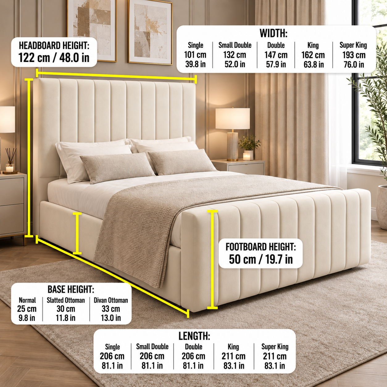 Linear Upholstered Bed with Ottoman Storage – Handmade UK