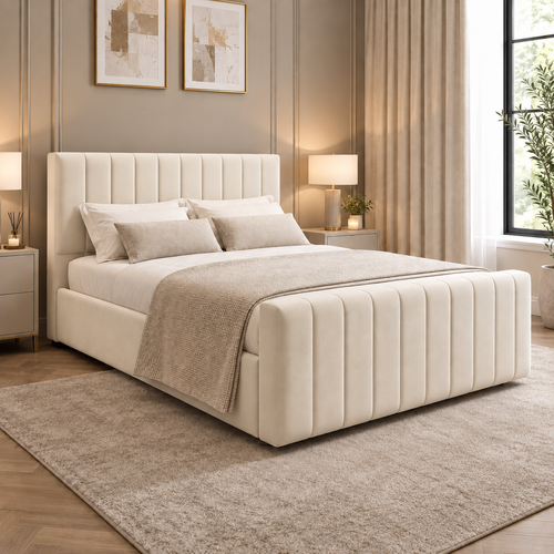 Luxury Linear upholstered bed frame with 48 inch padded panel headboard