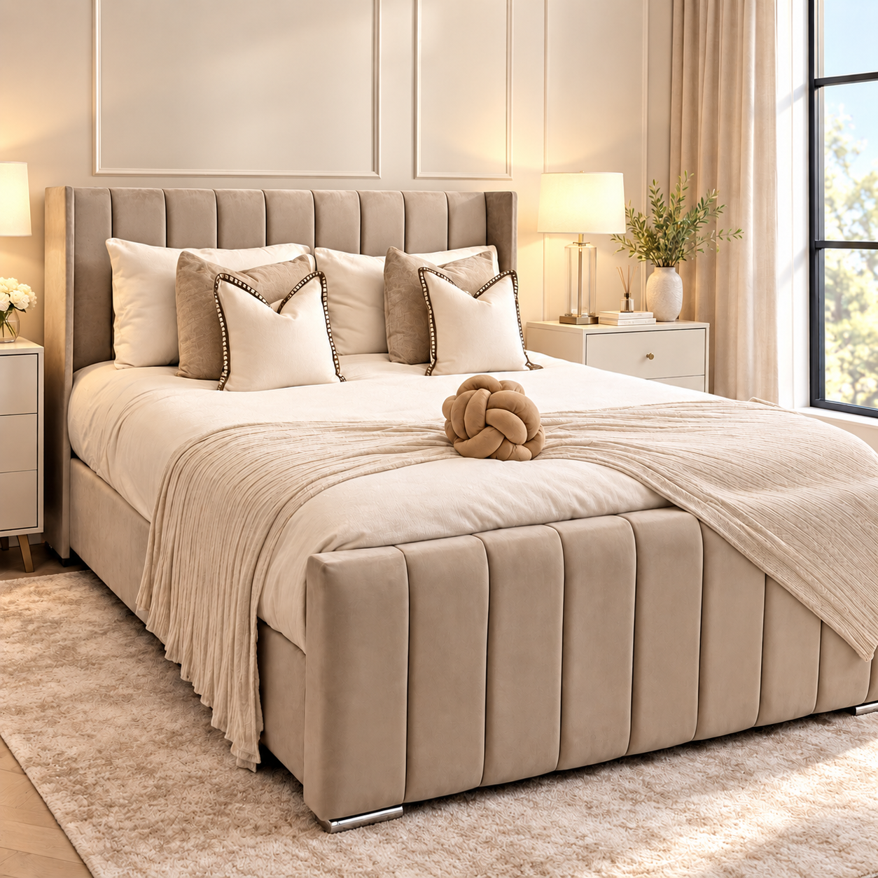 Milan Wingback Bed with 48 inch headboard and panelled footboard