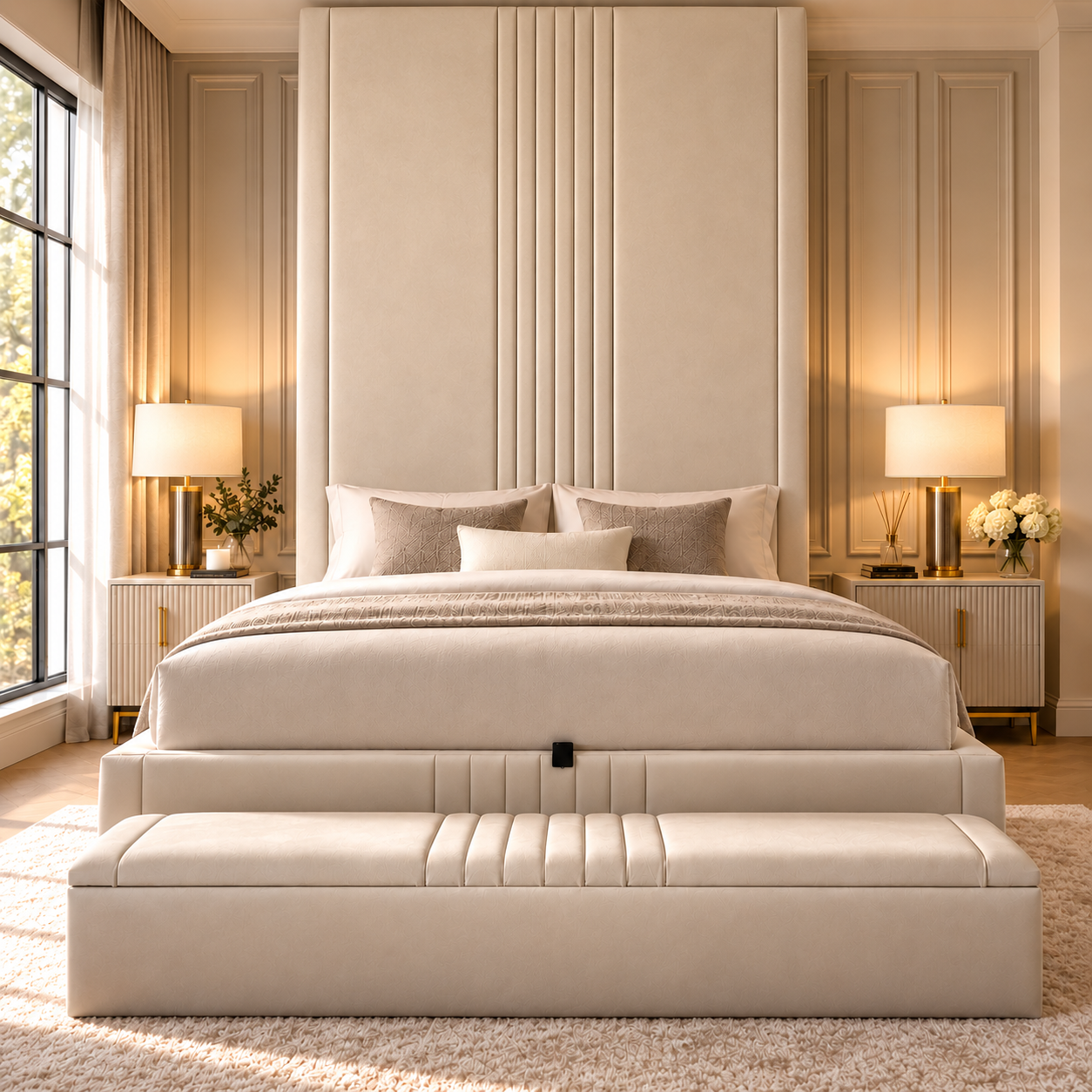 Mayfair Ambassador Bed with 90 inch extra tall luxury headboard