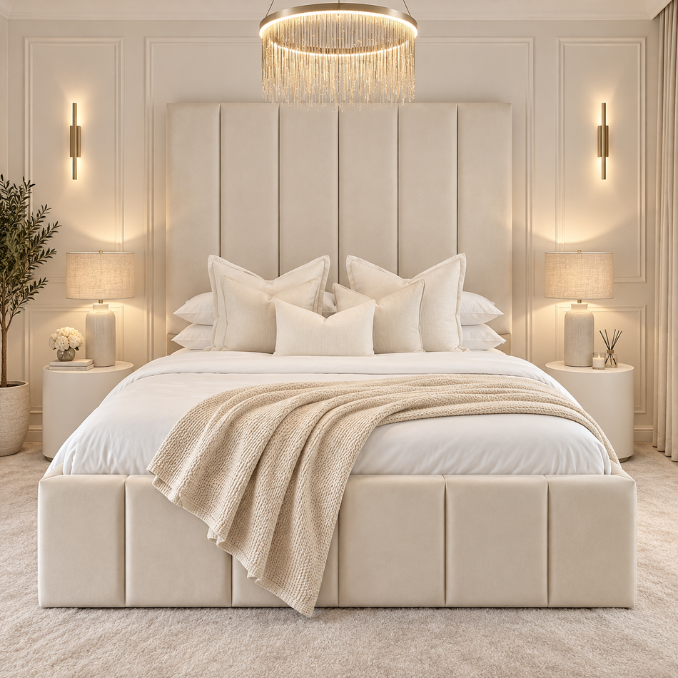 The Belgravia luxury cream upholstered bed frame available in Double King and Super King sizes