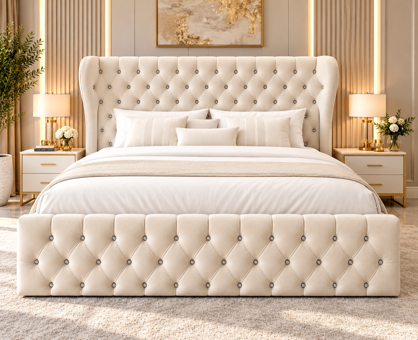 Luxury Chesterfield bed with 48 inch wingback headboard