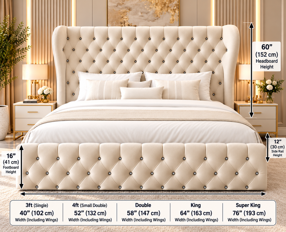 1. 60 inch luxury wingback headboard bed with optional ottoman storage