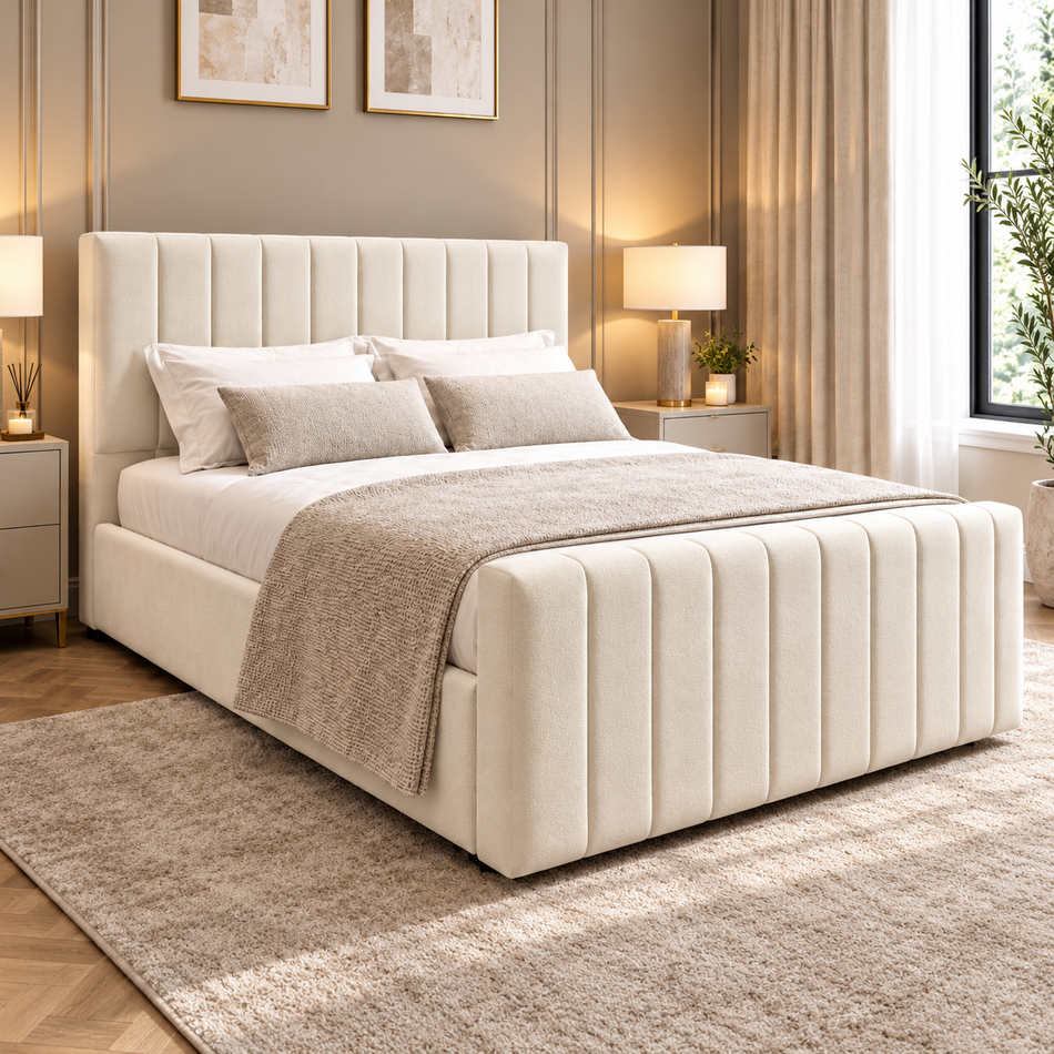 Luxury Linear upholstered bed frame with 48 inch padded panel headboard