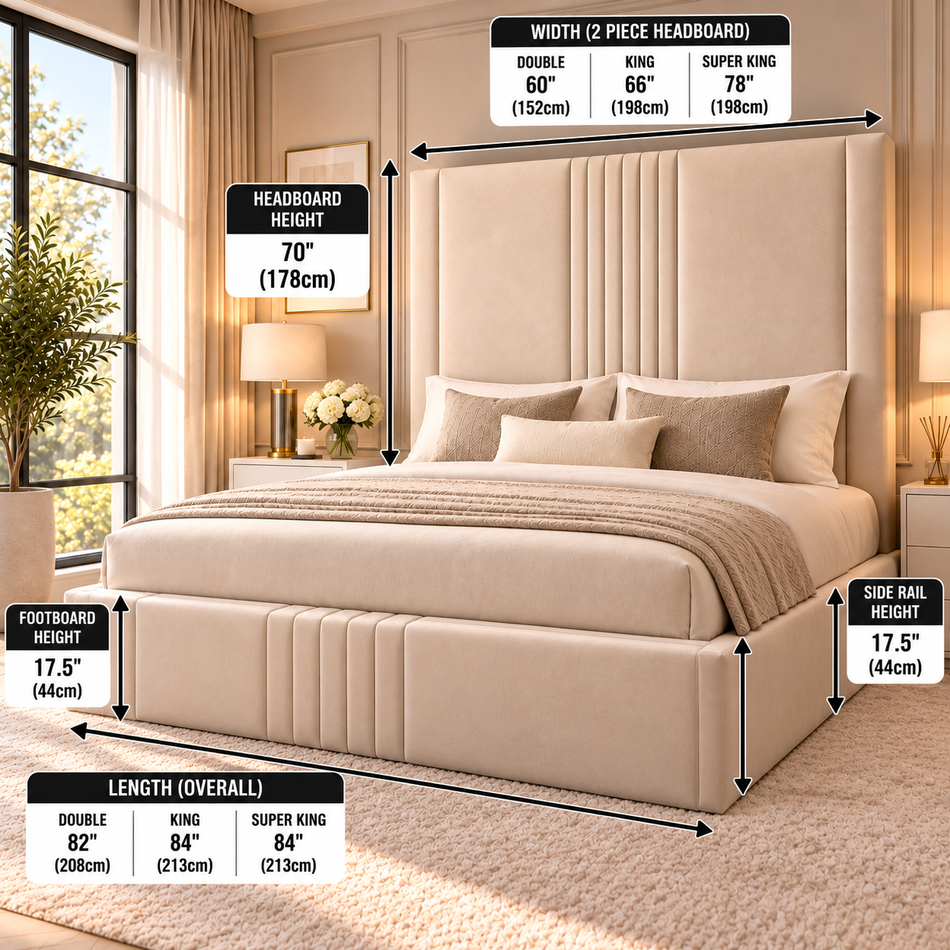 Luxury upholstered Ambassador bed with optional ottoman storage, handmade in the UK