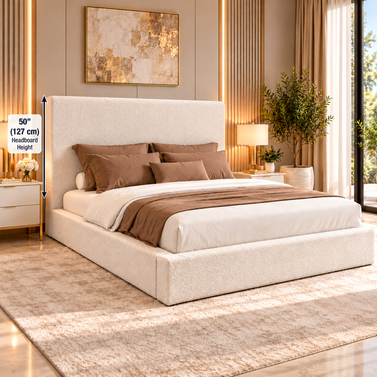 Chunky bouclé double bed frame with thick padded sides