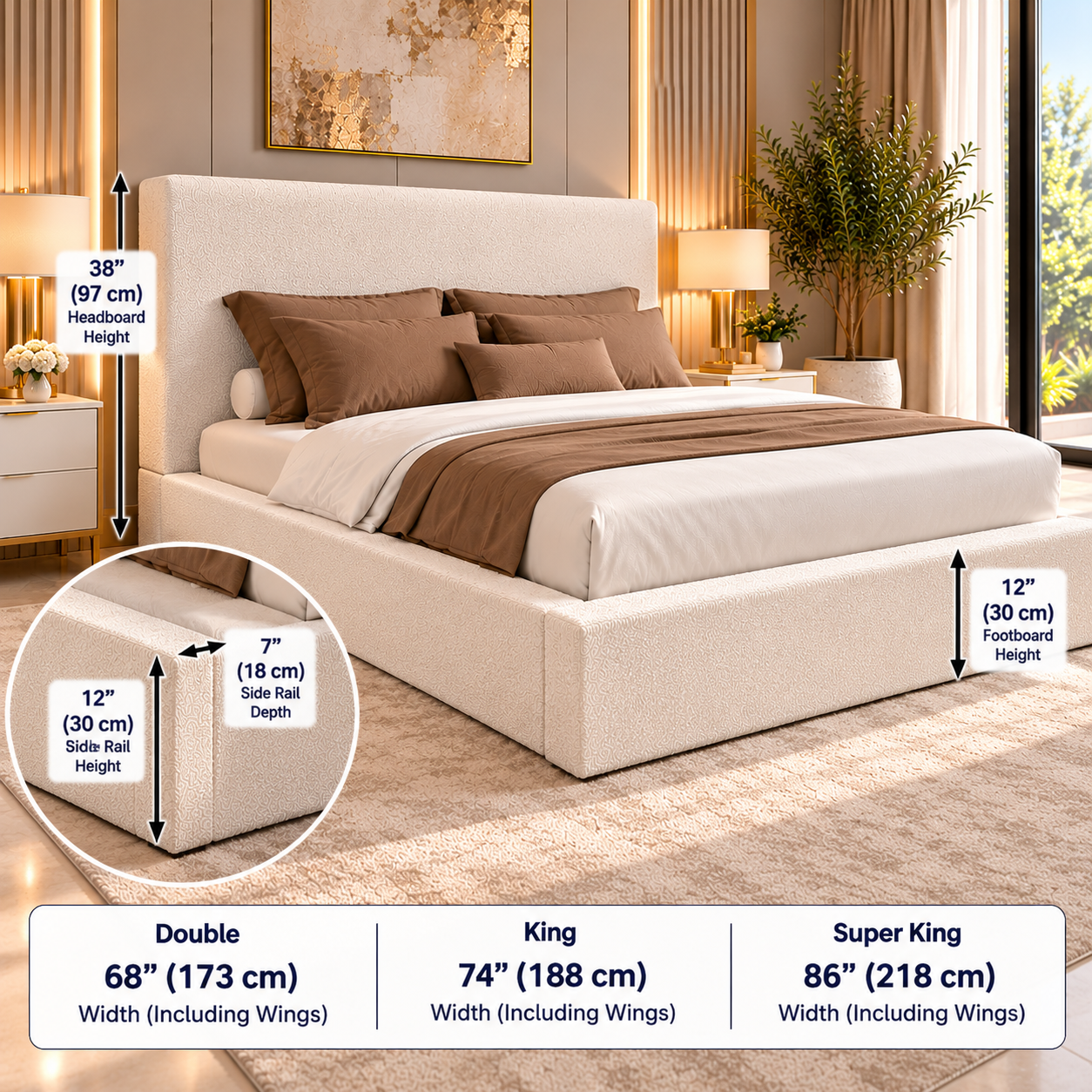 Monaco teddy bouclé bed with modern 45 inch plain headboard