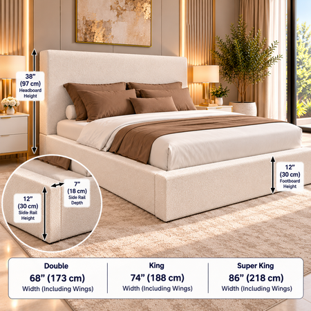 Monaco teddy bouclé bed with modern 45 inch plain headboard