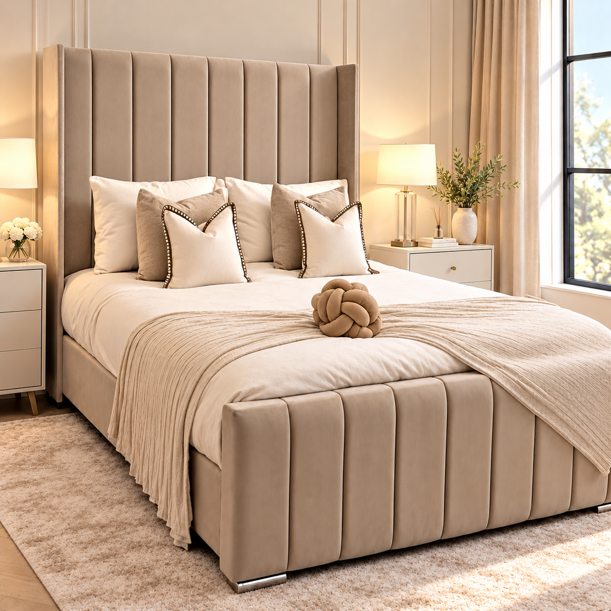 1. Milan vertical panel wingback bed available in Double King and Super King