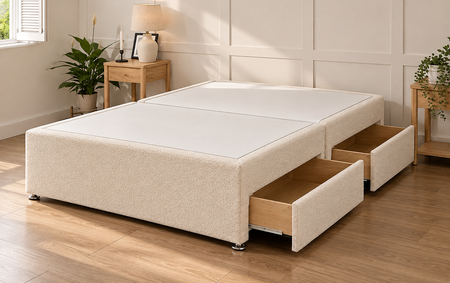 Florence luxury divan bed with vertical panel wingback headboard available in 48, 54 and 60 inch heights.