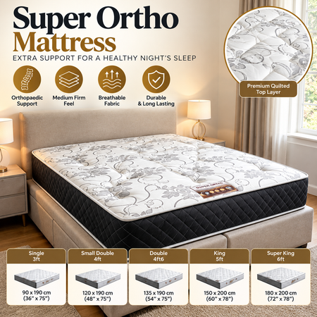 Super Ortho Mattress – Luxury Orthopaedic Mattress with Quilted Top, Firm Support and Black Quilted Sides | The Royal Bed UK