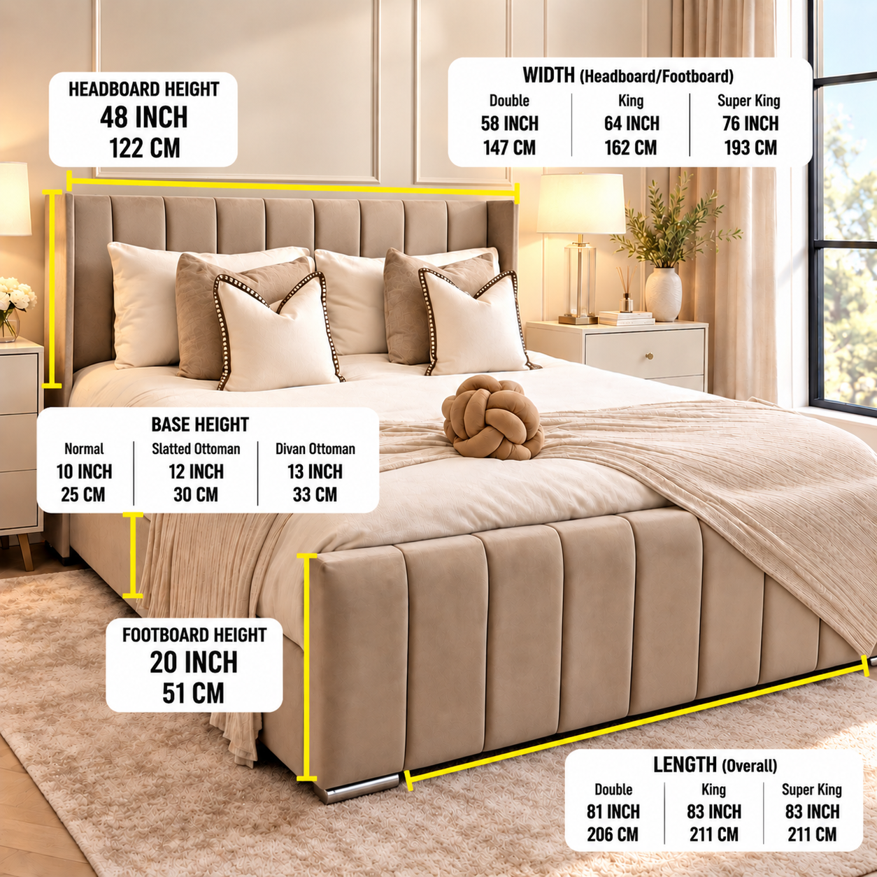 Milan Wingback Bed luxury vertical panel upholstered bed frame